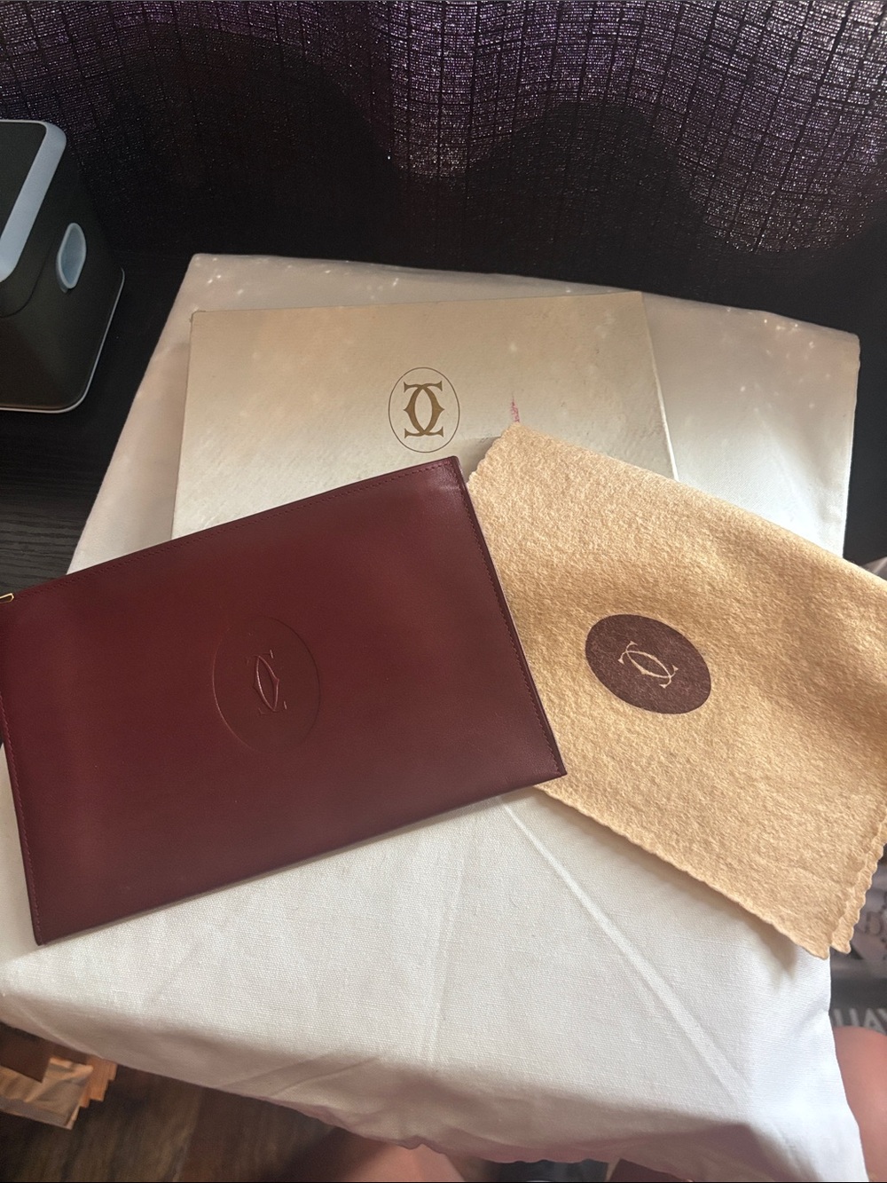 Cartier Burgundy Leather Zip Pouch